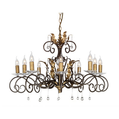 Elstead Amarilli 10 Light Chandelier BronzeGold Floral Leaves Design E14