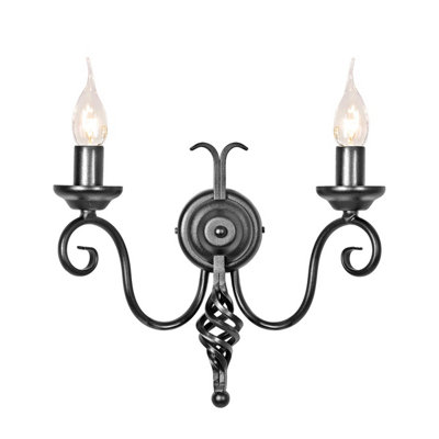 Elstead Harlech 2 Light Indoor Candle Wall Light Black With Shade from B&Q