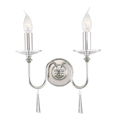 Elstead Finsbury Park 2 Light Indoor Candle Wall Light Polished NickelE14