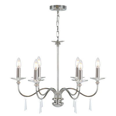 Elstead Finsbury Park 6 Light Multi Arm Chandelier Polished Nickel FinishShades Not IncludedE14