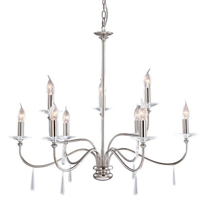 Elstead Finsbury Park 9 Light Chandelier Polished Nickel FinishE14