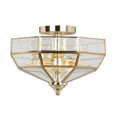 Elstead Old Park 2 Light Semi Flush Ceiling Light Polished Brass, E27 B&Q
