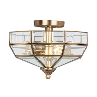 Elstead Old Park 2 Light Semi Flush Ceiling Light Antique BrassE27 from B&Q