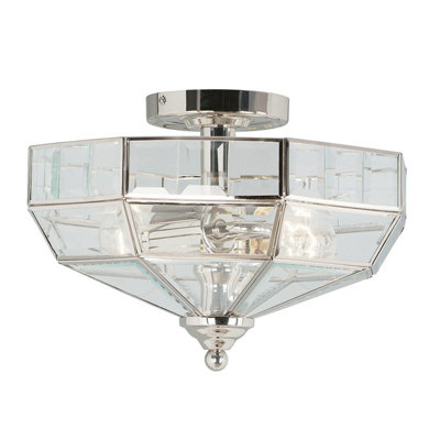 Elstead Old Park 2 Light Semi Flush Ceiling Light Polished Nickel, E27 B&Q