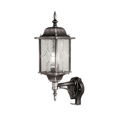 B&Q -  Wexford 1 Light Outdoor Motion Sensor Lantern Light Black Silver Ip43E27