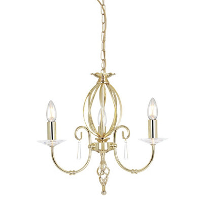 Elstead Aegean Chandelier 3 Light Polished Brass FinishE14 from B&Q