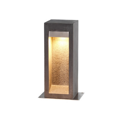 Luminosa Lighting Elstead Parkstone Outdoor Pedestal Light Basalt Stone With Stainless Steel3000KIp55