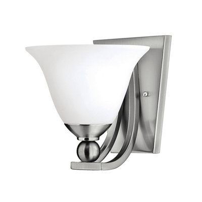 Elstead Bolla 1 Light Wall Light Brushed Nickel Glass ShadeE27 from B&Q