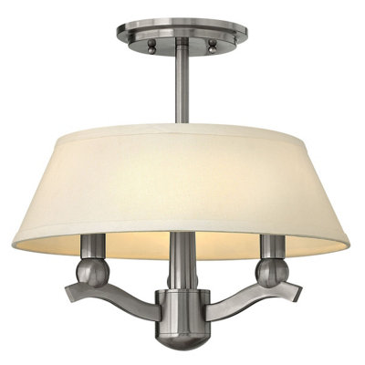 Luminosa Ing Elstead Hinkley Whitney Cylindrical 3 Arm Semi-Flush / Pendant Ceiling With Shade 3X E14 Brushed Nickel Light