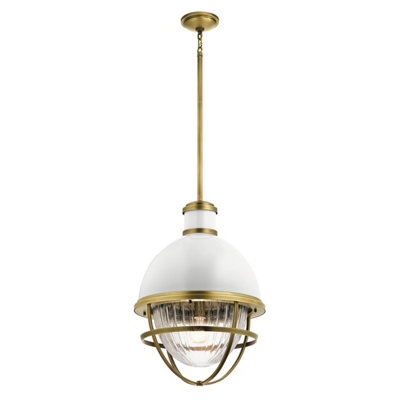 Luminosa Lighting Luminosa Kichler Tollis Globe Pendant Ceiling Light Natural Brass & White from B&Q
