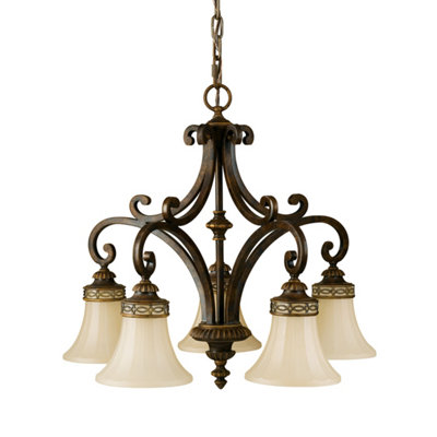Elstead Drawing Room 5 Light Multi Arm Chandelier Walnut FinishE27