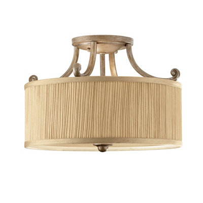 Elstead Abbey 3 Light Semi Flush Ceiling Light Silver Sand With ShadeE27