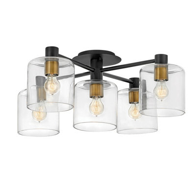 Luminosa Lighting Luminosa Hinkley Axel Multi Arm Semi Flush Ceiling Lamp Black With Heritage Brass from B&Q