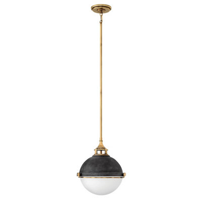Luminosa Lighting Elstead Hinkley Fletcher 2 Light Pendant Aged Zinc With Heritage Brass from B&Q