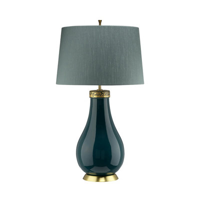 Luminosa Lighting Elstead Havering 1 Light Table Lamp Azure-Turquoise With Aged Brass from B&Q