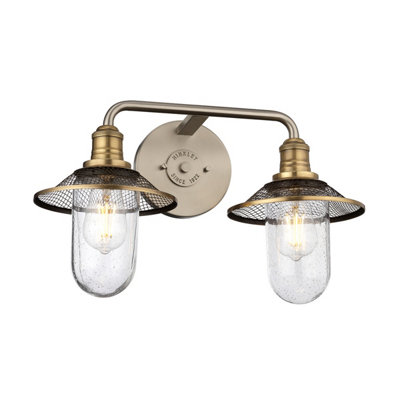 Luminosa Lighting Elstead Hinkley Rigby 2 Light Wall Light Antique Nickel With Heritage Brass Ip44
