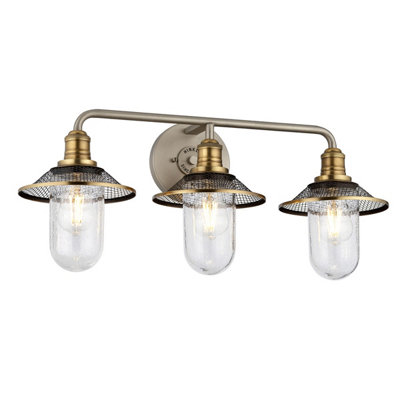 Luminosa Lighting Elstead Hinkley Rigby 3 Light Wall Light Antique Nickel With Heritage Brass Ip44