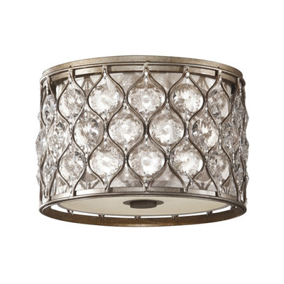 Elstead Lucia 2 Light Flush Ceiling Light Burnished SilverE27 from B&Q