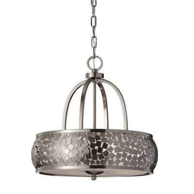 Elstead Zara 4 Light Cylindrical Ceiling Pendant Light Brushed Steel With Silver FabricE27 from B&Q