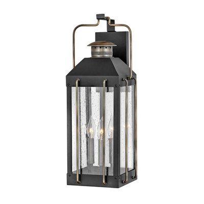 Luminosa Lighting Elstead Hinkley Fitzgerald Outdoor Wall Lantern Textured Black With Burnished BronzeIp44