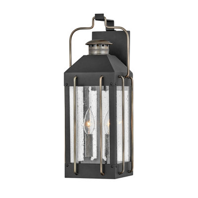 Luminosa Lighting Elstead Hinkley Fitzgerald Outdoor Wall Lantern Textured Black With Burnished BronzeIp44