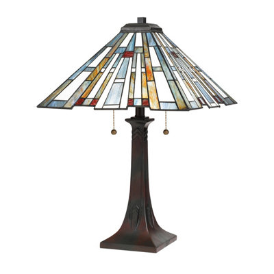 Luminosa Lighting Elstead Quoizel Maybeck Tiffany Table Lamp Valiant Bronze from B&Q