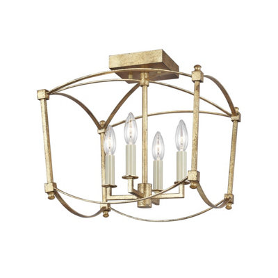 Luminosa Lighting Luminosa Feiss Thayer Semi Flush Ceiling Light Antique Gold from B&Q