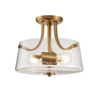 Luminosa Lighting Elstead Quoizel Hollister Bowl Semi Flush Ceiling Light Brushed Brass