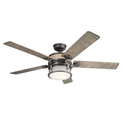 Luminosa Lighting Elstead Kichler Ahrendale 5 Blade 152Cm Ceiling Fan With Led Light Anvil Iron Ip44 Remote Control from B&Q