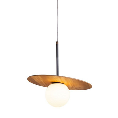 Luminosa Lighting Elstead Orbit Dome Pendant Ceiling Light Teak from B&Q
