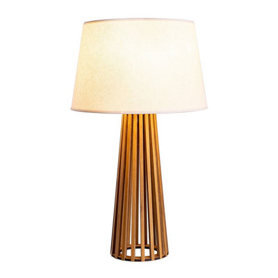 Luminosa Lighting Elstead Slatted Table Lamp With Round Tapered Shade Teak from B&Q