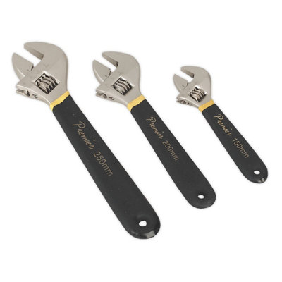 B&Q Sealey Adjustable Wrench Set 3Pc Ni-Fe Finish Ak907