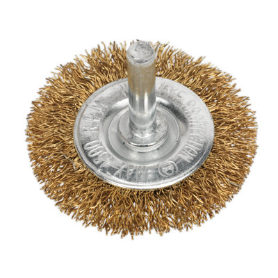 B&Q -  Flat Wire Brush 50mm With 6mm Shaft From Crimped Brassed Steel Sfb50