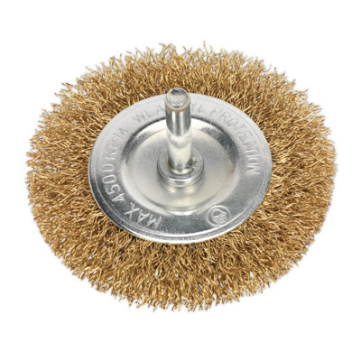 Sealey Diameter 75mm Flat Wire Brush Diameter 6mm Shaft Crimped Brassed Steel Filaments Sfb75 from B&Q
