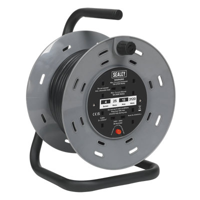 Sealey Cable Reel Extension 25 Metres 4 X 230V Sockets Heavy Duty Bcr2525 from B&Q
