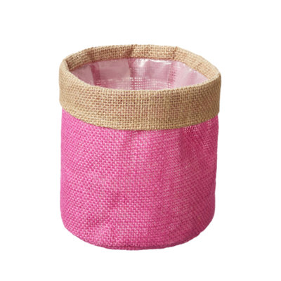 Pink Hessian Lined Plant Pot Cover. H15 X W15 Cm from B&Q