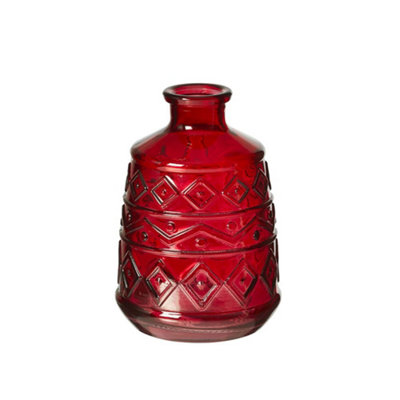Small Red Glass Aztec Pattern Vase (Height) 11 CmIdeal For A Table Centrepiece from B&Q