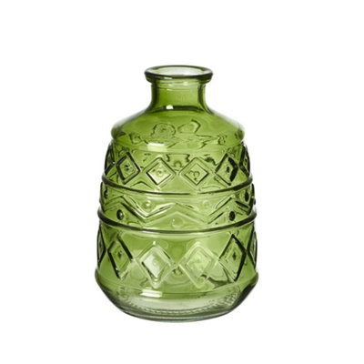 Green Glass Aztec Pattern Vase (Height) 15 CmIdeal For A Christmas Table Centrepiece from B&Q