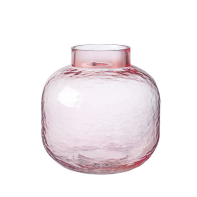Pink Translucent Hammered Effect Glass Vase Centrepiece (H20 X W20Cm) from B&Q