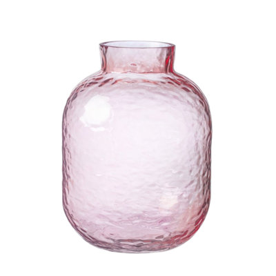 Pink Translucent Hammered Effect Glass Vase Centrepiece (H24 X W18Cm) from B&Q