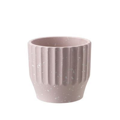 Pink Ceramic Speckled Pleated Indoor Plant Pot (H14 X Dia. 15Cm) from B&Q