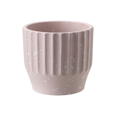 Pink Ceramic Speckled Pleated Indoor Plant Pot (Height: 16 X Dia. 18Cm) from B&Q