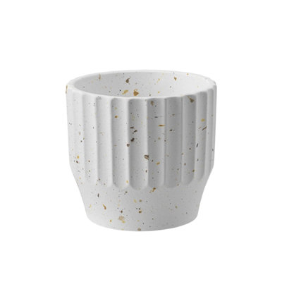 White Ceramic Speckled Pleated Indoor Plant Pot (H14 X Dia. 15Cm) from B&Q
