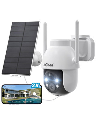 B&Q -  2K Solar 360 Pan Wireless Outdoor Security Camera,pir Motion Detection Color Night Vision Two Way Audio Works With Alexa
