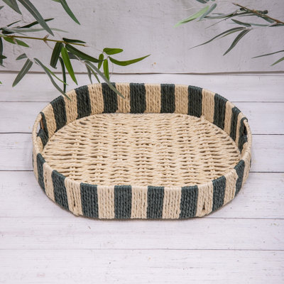Annibells Green Natural Stripe Rattan Woven Serving Trays (16917)Small from B&Q