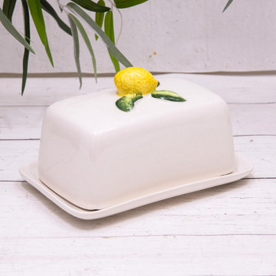 Annibells White Ceramic Butter Storage Dish With Lemon Lid (16531) from B&Q