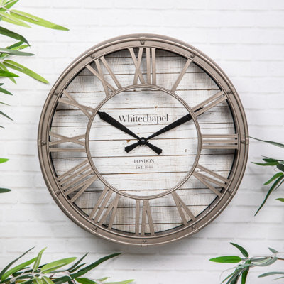 Large Taupe Vintage Skeleton Roman Numeral Round Wall Station Clock (24403) from B&Q
