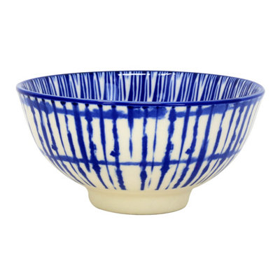 Dessert Bowl Stoneware Vertical Blue Lines 12Cm Snacks Pudding Bowl Decorative from B&Q