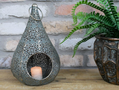 Annibells Gold Grey Metal Teardrop Moroccan Candle Lantern  (11495) from B&Q
