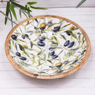 Annibells Mango Wood Enamelled Olive Serving BowlLarge30 Cm from B&Q